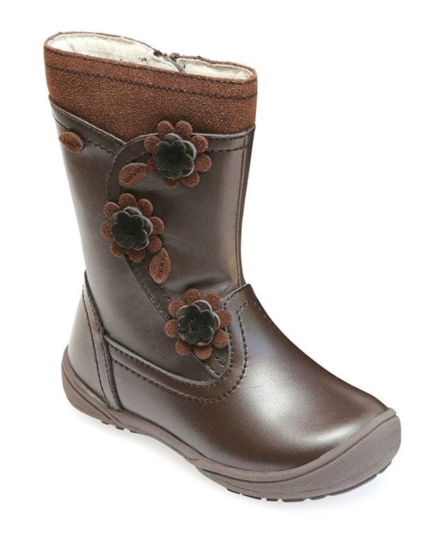 Brittany Leather Flower Mid-Top Boots, Baby/Toddler/Kids